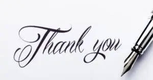 Handwritten Thank You calligraphy note written with a silver fountain pen